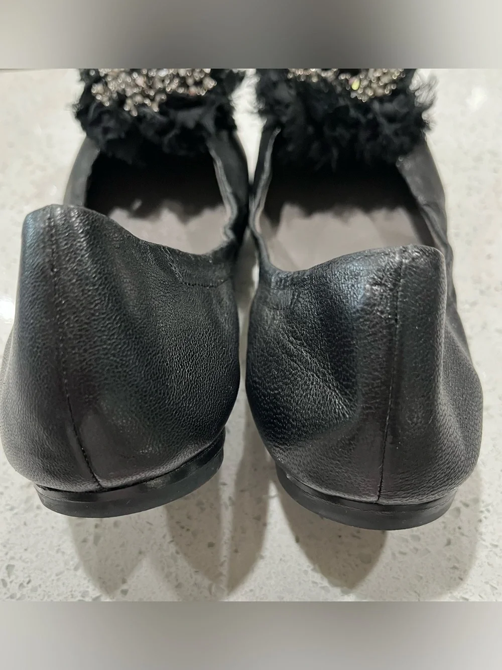 Tory Burch Amelia Black Leather Ballet Flats Size 7 Very Good Condition No Box
